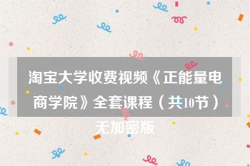 淘宝大学收费视频《正能量电商学院》全套课程（共10节）无加密版