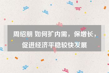 周绍朋 如何扩内需，保增长，促进经济平稳较快发展