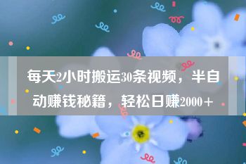 每天2小时搬运30条视频，半自动赚钱秘籍，轻松日赚2000+