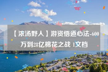 【浓汤野人】游资悟道心法-600万到28亿棉花之战 1文档