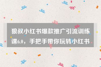 狼叔小红书爆款推广引流训练课6.0，手把手带你玩转小红书