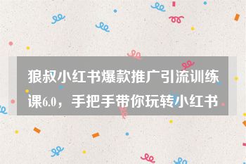 狼叔小红书爆款推广引流训练课6.0，手把手带你玩转小红书