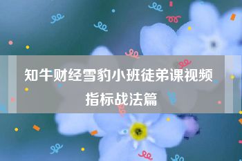 知牛财经雪豹小班徒弟课视频 指标战法篇