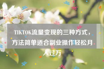 TIKTOK流量变现的三种方式，方法简单适合副业操作轻松月入过万