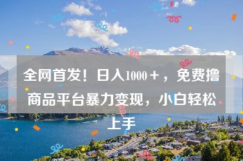 全网首发！日入1000＋，免费撸商品平台暴力变现，小白轻松上手