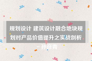 规划设计 建筑设计融合地块规划对产品价值提升之实战剖析－孙彦青