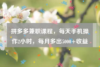 拼多多兼职课程，每天手机操作2小时，每月多出5000+收益