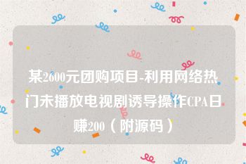 某2600元团购项目-利用网络热门未播放电视剧诱导操作CPA日赚200（附源码）