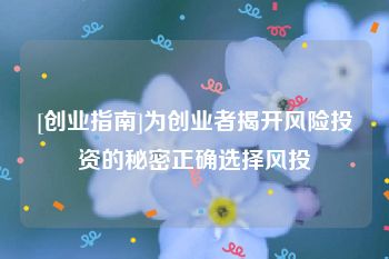 [创业指南]为创业者揭开风险投资的秘密正确选择风投