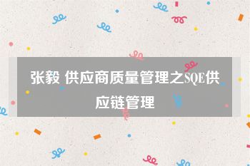 张毅 供应商质量管理之SQE供应链管理