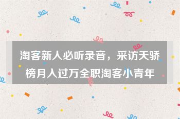 淘客新人必听录音，采访天骄榜月入过万全职淘客小青年