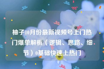 柚子10月份最新视频号上门热门爆单解析（逻辑、思路、细节）0基础快速上热门