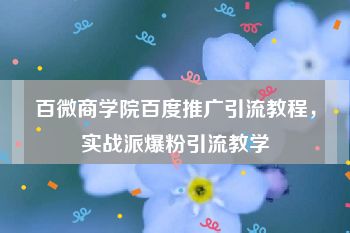 百微商学院百度推广引流教程，实战派爆粉引流教学