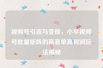 视频号引流与变现，小卒视频号批量矩阵的高客单高利润玩法揭秘