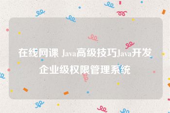 在线网课 Java高级技巧Java开发企业级权限管理系统