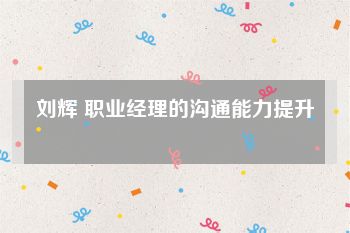 刘辉 职业经理的沟通能力提升