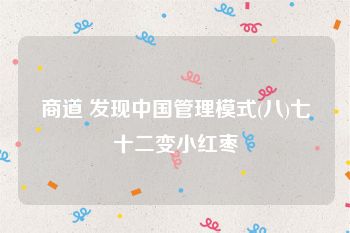 商道 发现中国管理模式(八)七十二变小红枣
