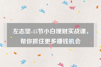 左志坚-15节小白理财实战课，帮你抓住更多赚钱机会