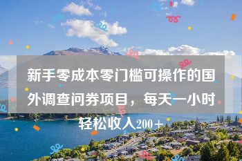 新手零成本零门槛可操作的国外调查问券项目，每天一小时轻松收入200+