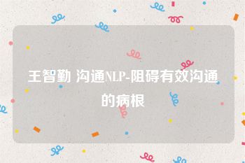王智勤 沟通NLP-阻碍有效沟通的病根