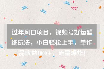 过年风口项目，视频号好运壁纸玩法，小白轻松上手，单作品收益1000+，流量爆炸！