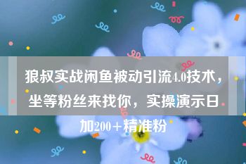 狼叔实战闲鱼被动引流4.0技术，坐等粉丝来找你，实操演示日加200+精准粉