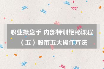 职业操盘手 内部特训绝秘课程（五）股市五大操作方法