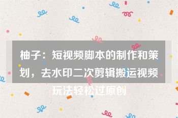 柚子：短视频脚本的制作和策划，去水印二次剪辑搬运视频玩法轻松过原创