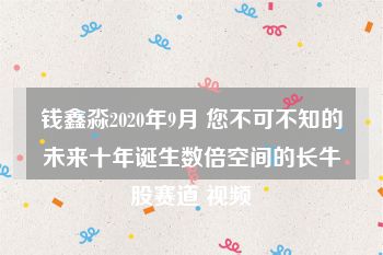 钱鑫淼2020年9月 您不可不知的未来十年诞生数倍空间的长牛股赛道 视频