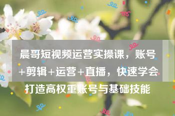 晨哥短视频运营实操课，账号+剪辑+运营+直播，快速学会打造高权重账号与基础技能