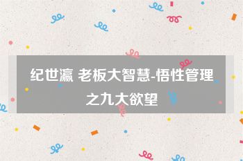 纪世瀛 老板大智慧-悟性管理之九大欲望
