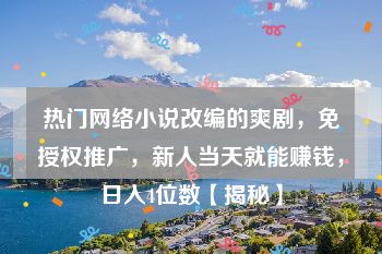 热门网络小说改编的爽剧，免授权推广，新人当天就能赚钱，日入4位数【揭秘】