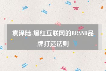 袁泽陆-爆红互联网的BRAND品牌打造法则