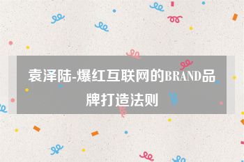 袁泽陆-爆红互联网的BRAND品牌打造法则