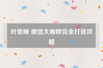 叶坚峰 微信大咖群完全打造攻略