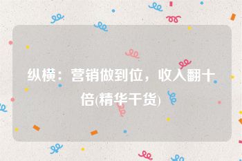 纵横：营销做到位，收入翻十倍(精华干货)