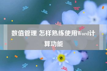 数值管理 怎样熟练使用Word计算功能