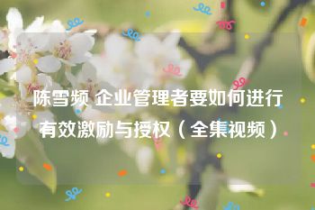 陈雪频 企业管理者要如何进行有效激励与授权（全集视频）