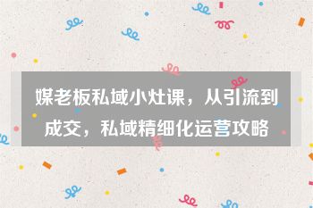 媒老板私域小灶课，从引流到成交，私域精细化运营攻略