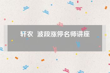 轩农  波段涨停名师讲座