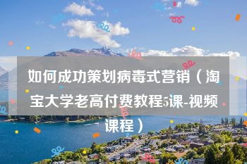 如何成功策划病毒式营销（淘宝大学老高付费教程5课-视频课程）