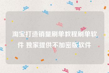 淘宝打造销量刷单教程刷单软件 独家提供不加密版软件