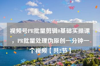 视频号PR批量剪辑0基础实操课，PR批量处理伪原创一分钟一个视频【共2节】