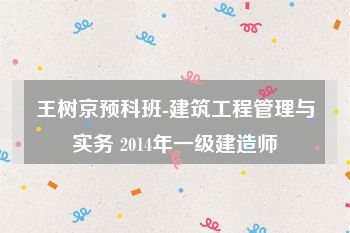 王树京预科班-建筑工程管理与实务 2014年一级建造师