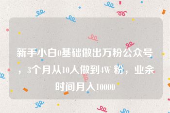 新手小白0基础做出万粉公众号，3个月从10人做到4W 粉，业余时间月入10000