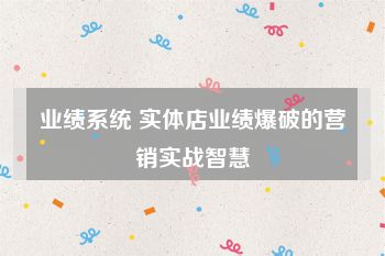 业绩系统 实体店业绩爆破的营销实战智慧