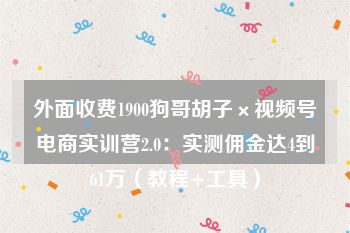 外面收费1900狗哥胡子×视频号电商实训营2.0：实测佣金达4到61万（教程+工具）