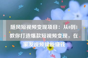 随风短视频变现项目：从0到1教你打造爆款短视频变现，在家发视频就能赚钱