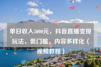 单日收入5000元，抖音直播变现玩法，低门槛，内容多样化（视频教程）