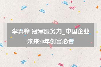 李羿锋 冠军服务力_中国企业未来20年创富必看